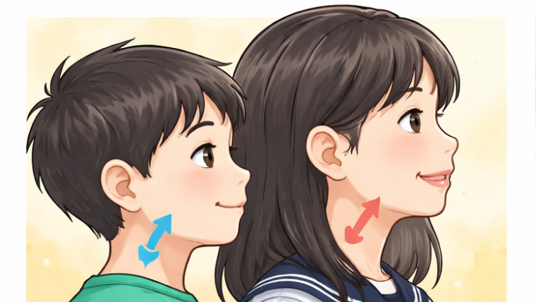 顎の成長ではこの画像の矢印ように骨が伸びるだけで無く、回転が起きます